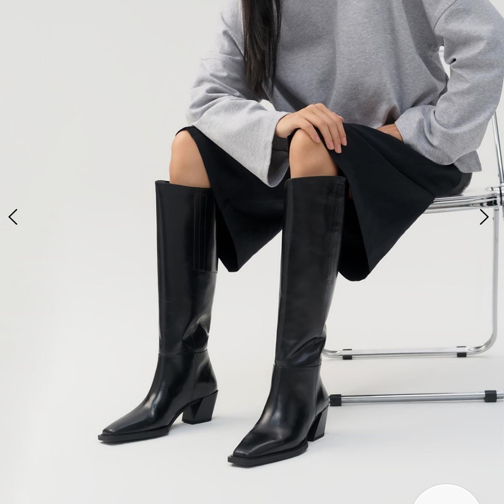 Vagabond Alina Tall Boots - Black Leather Knee-High Heeled Boots - US 6, EU 36